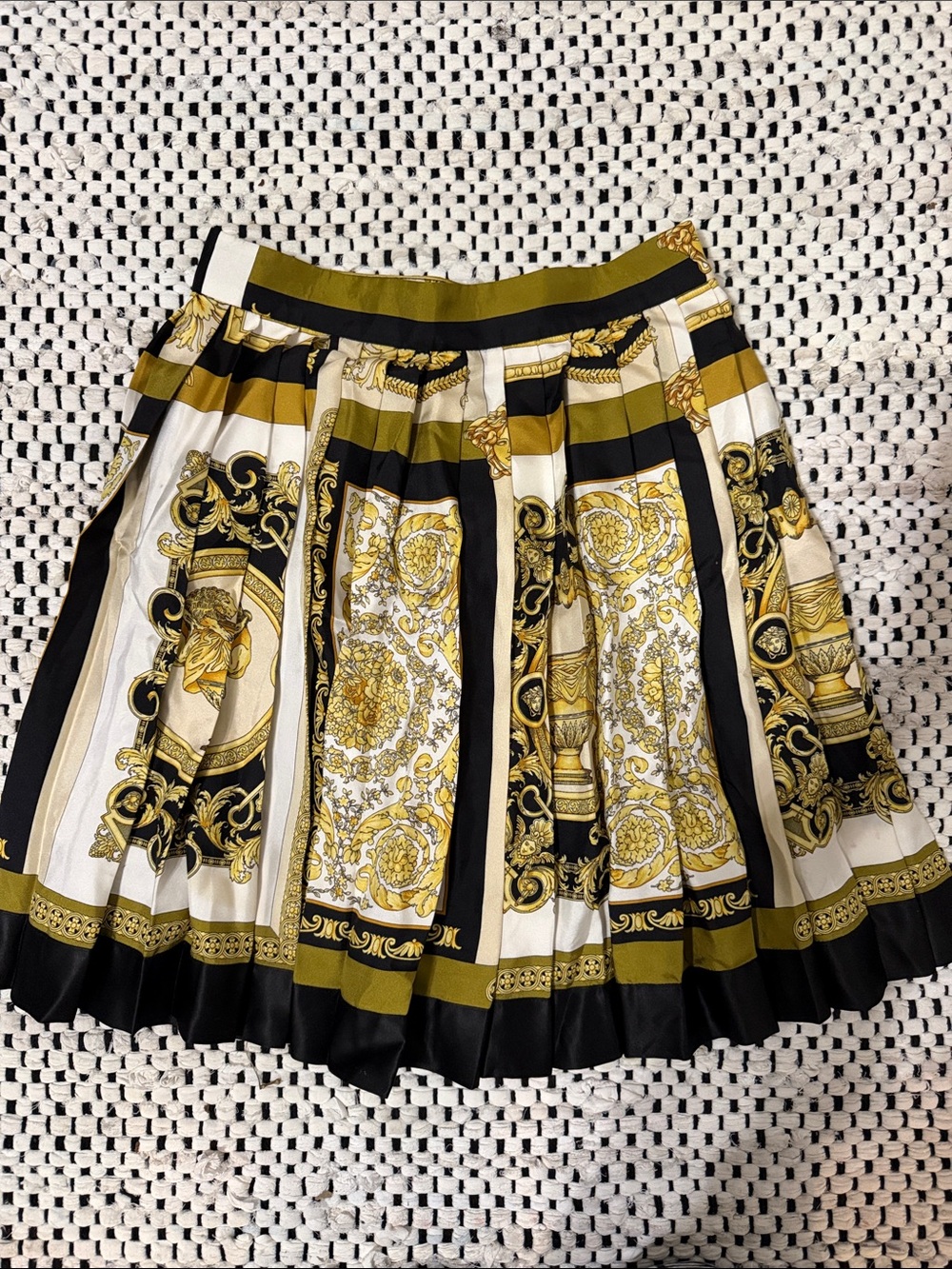 Versace Black, Gold & White Baroque Pleated Skirt
